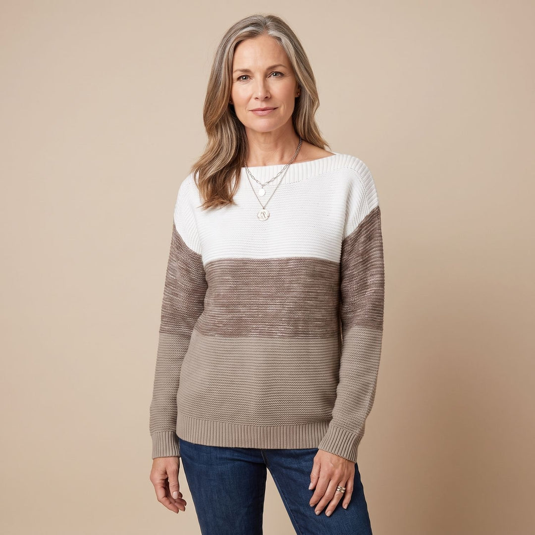 Women's Color-Block Relaxed-Fit Boat-Neck Knit Sweater