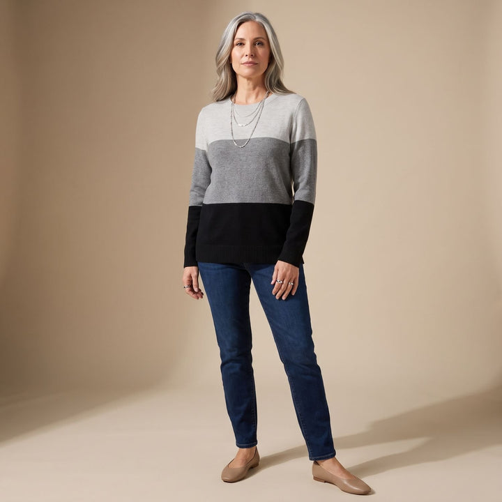 Women's Color-Block Relaxed-Fit Boat-Neck Knit Sweater - Black