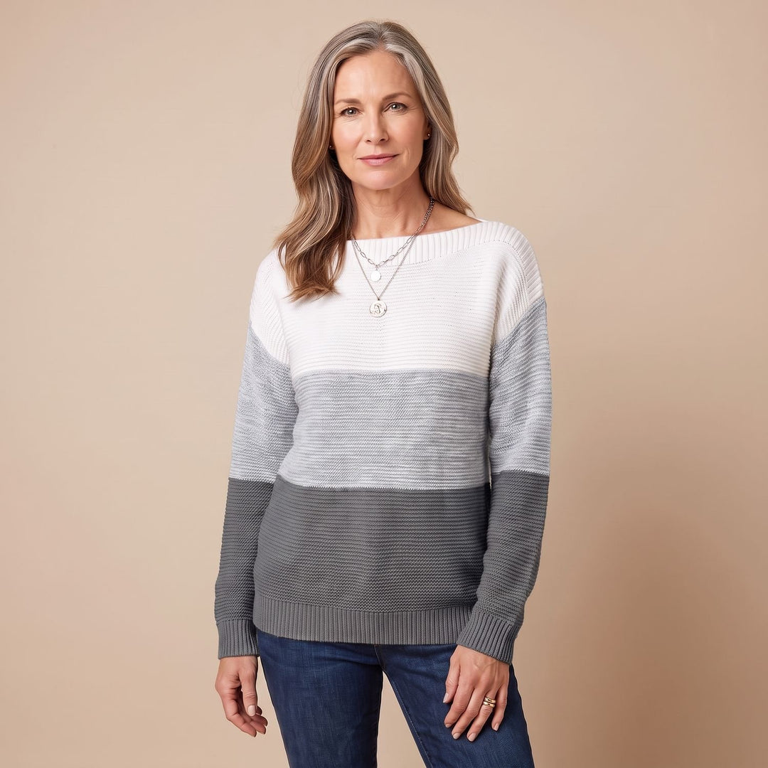 Women's Color-Block Relaxed-Fit Boat-Neck Knit Sweater - Gray
