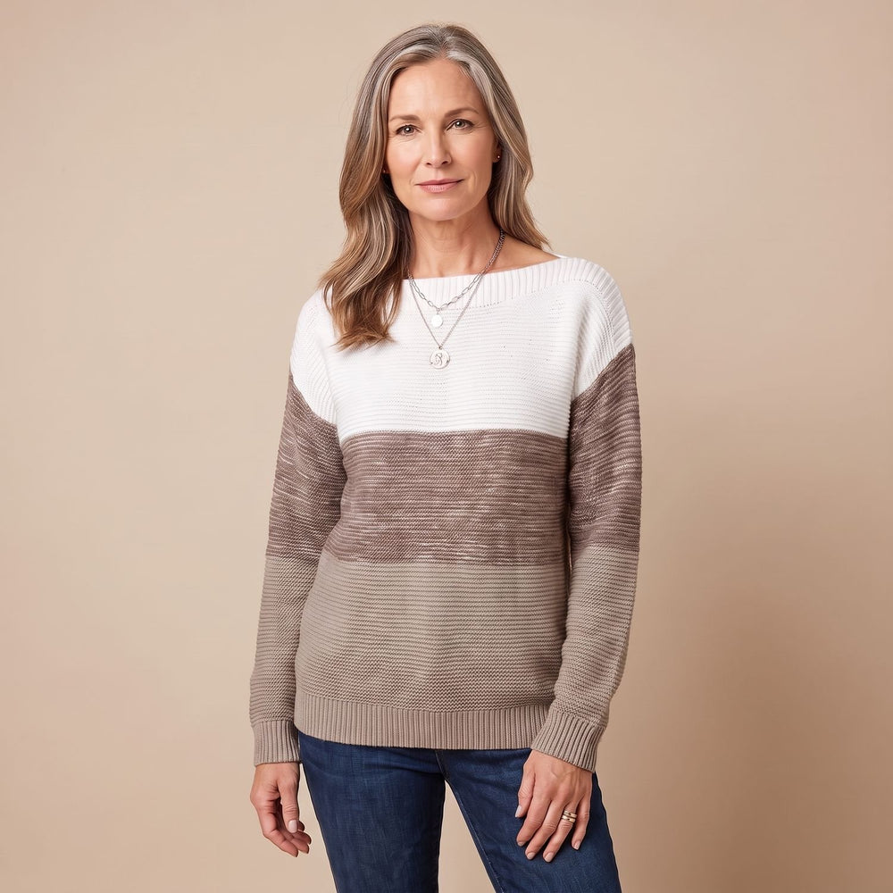 Women's Color-Block Relaxed-Fit Boat-Neck Knit Sweater