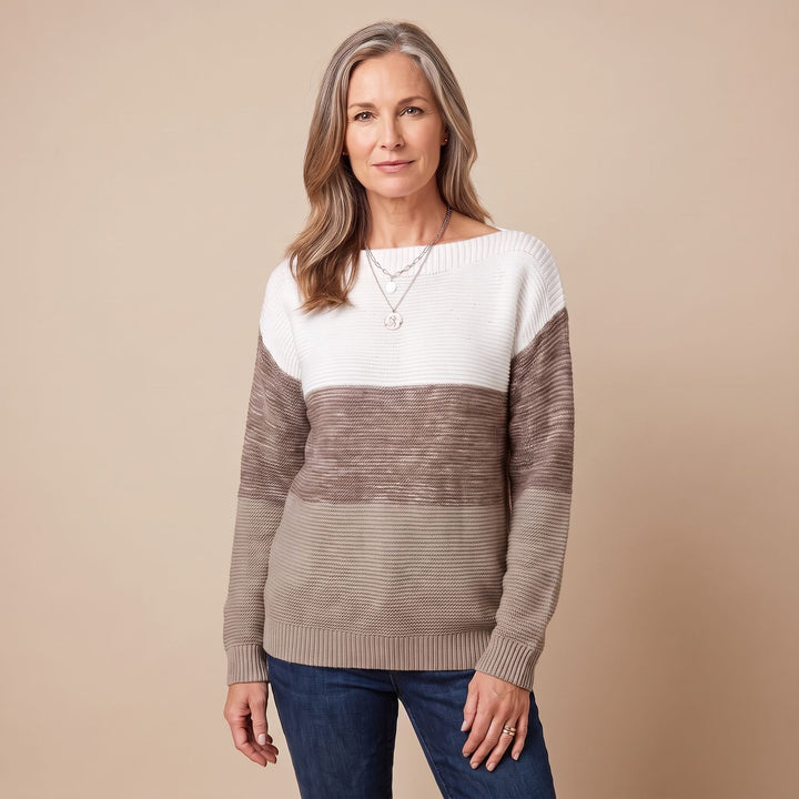 Women's Color-Block Relaxed-Fit Boat-Neck Knit Sweater