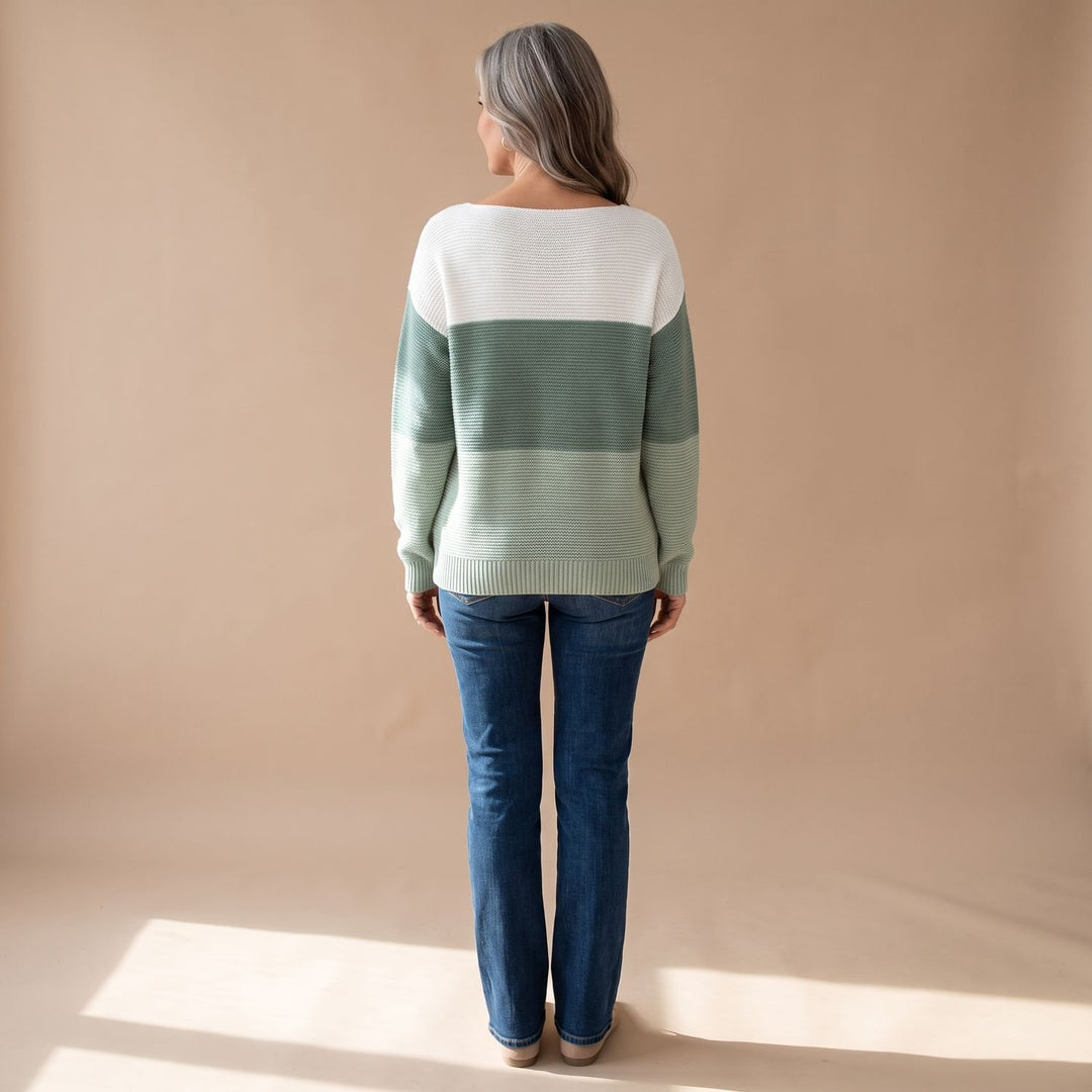 Women's Color-Block Relaxed-Fit Boat-Neck Knit Sweater