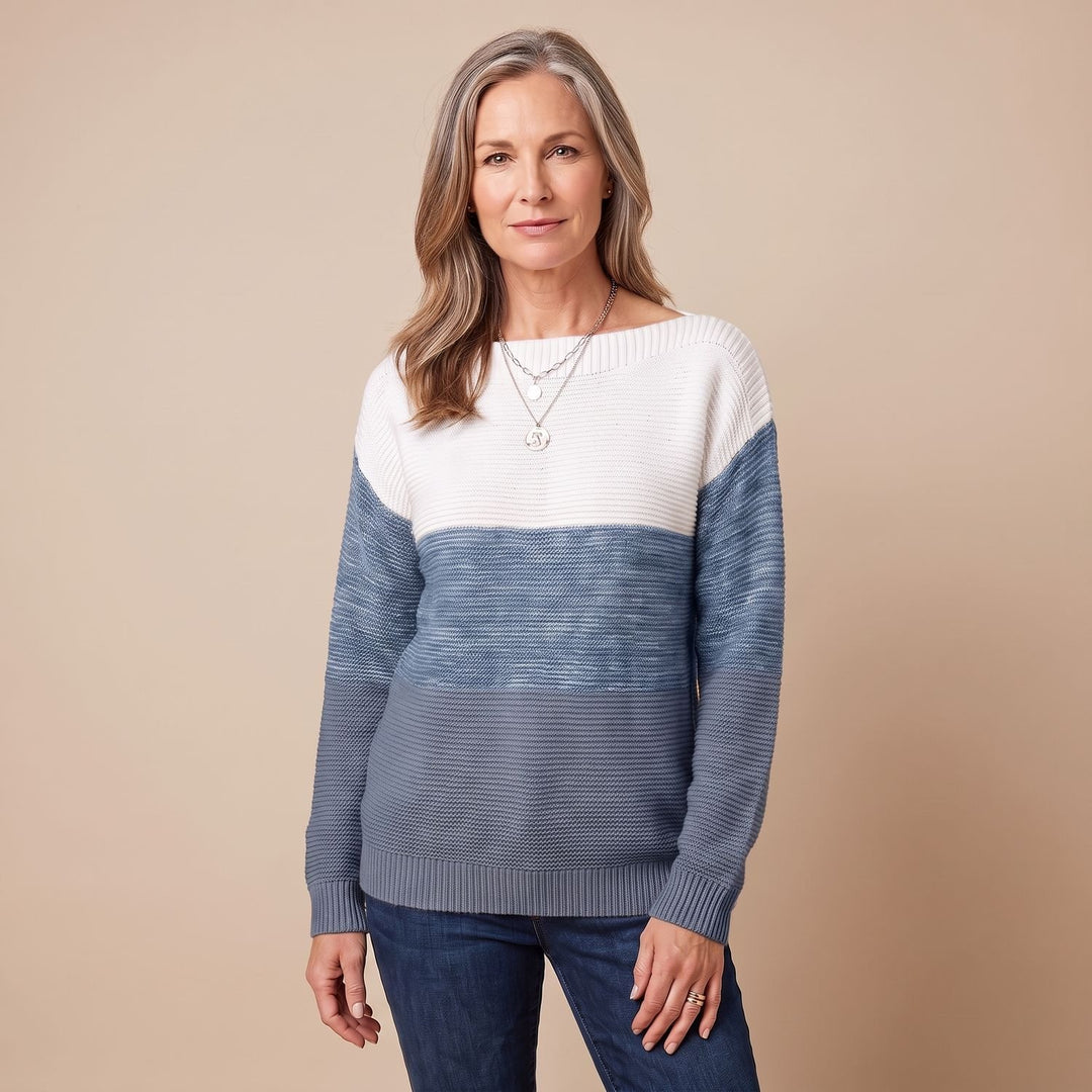 Women's Color-Block Relaxed-Fit Boat-Neck Knit Sweater