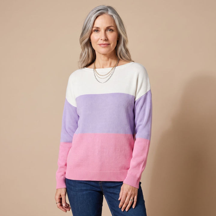 Women's Color-Block Relaxed-Fit Boat-Neck Knit Sweater