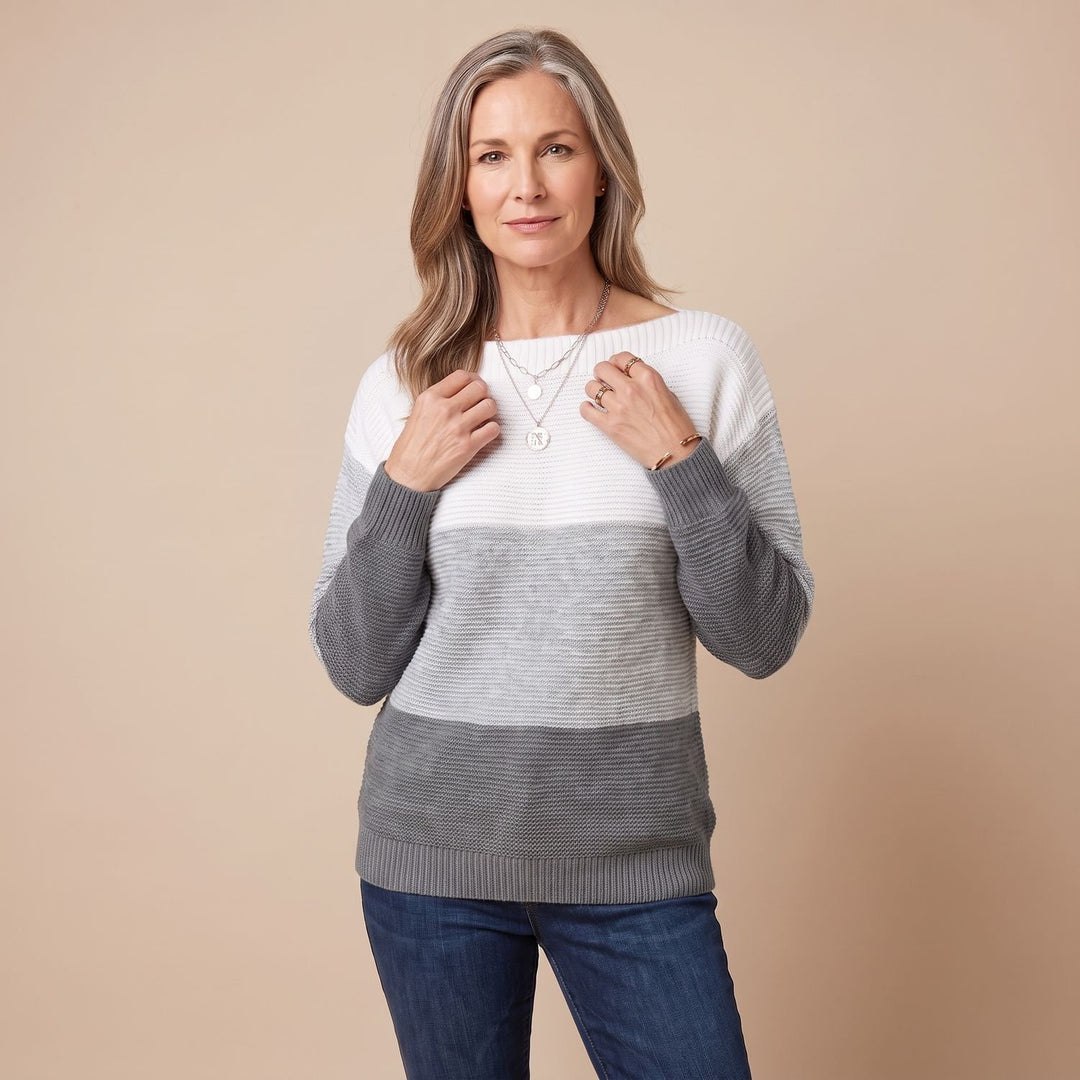 Women's Color-Block Relaxed-Fit Boat-Neck Knit Sweater