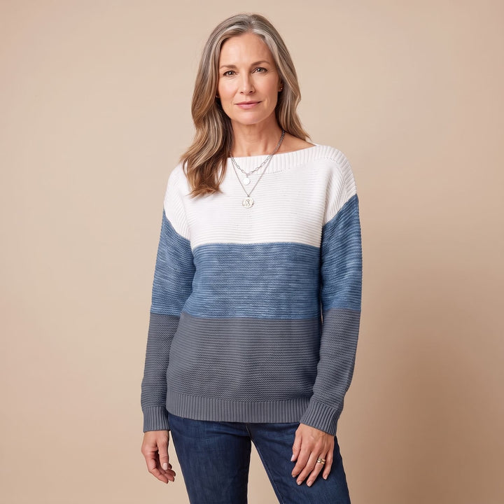 Women's Color-Block Relaxed-Fit Boat-Neck Knit Sweater - Blue