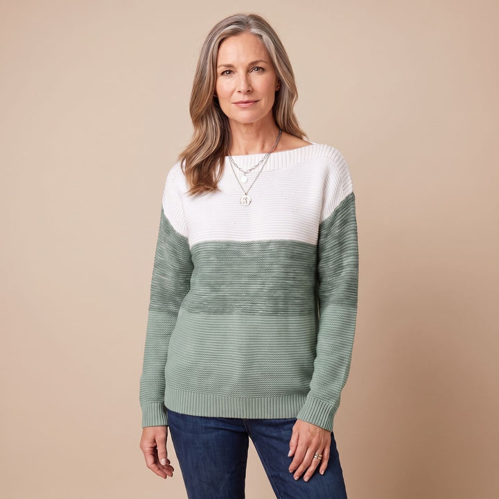 Women's Color-Block Relaxed-Fit Boat-Neck Knit Sweater - Green