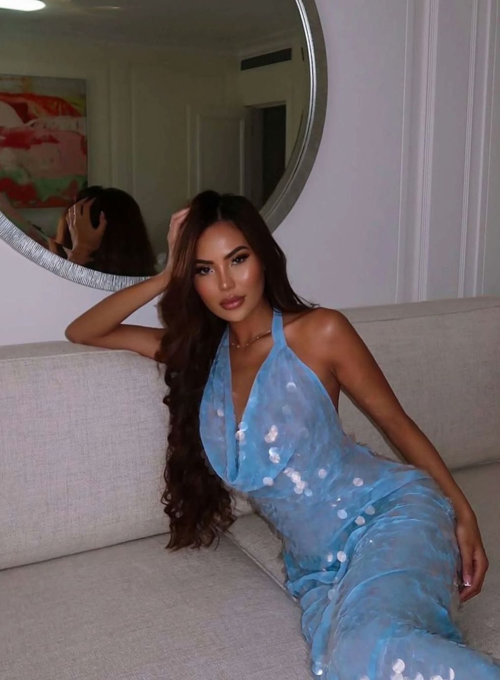 Women's Cowl-Neck Halter Sequin Maxi Dress