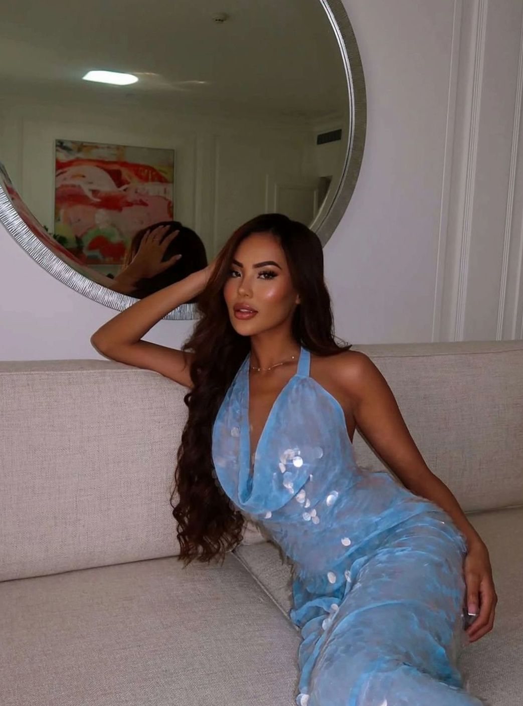 Women's Cowl-Neck Halter Sequin Maxi Dress