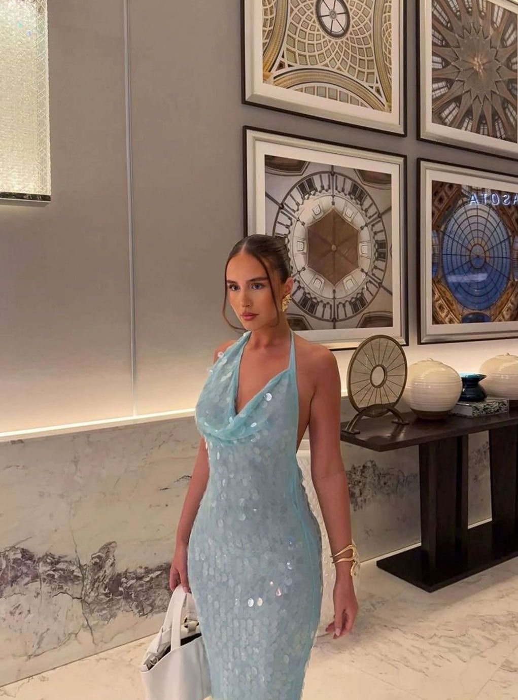 Women's Cowl-Neck Halter Sequin Maxi Dress