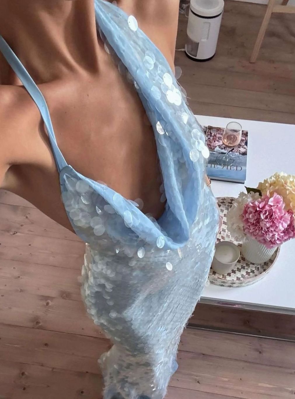 Women's Cowl-Neck Halter Sequin Maxi Dress