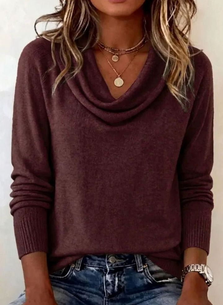 Women's Cowl Neck Long Sleeve Knit Pullover Sweater - Dark Purple