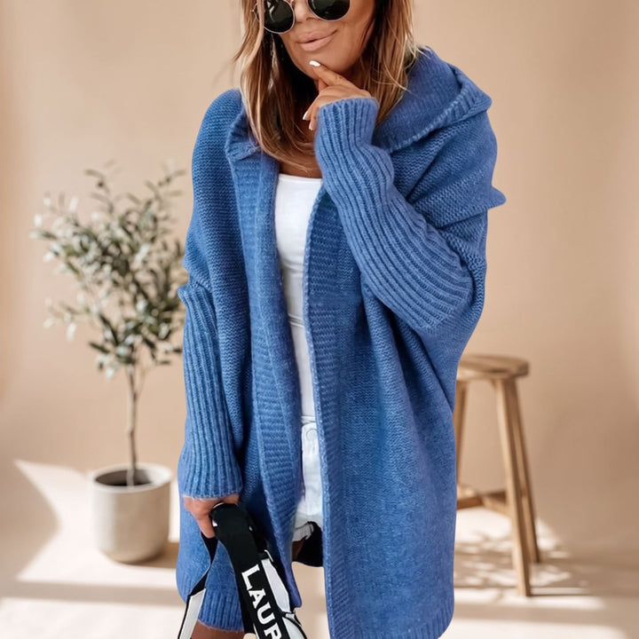 Women's Cozy Hooded Open-Front Knit Cardigan - Blue