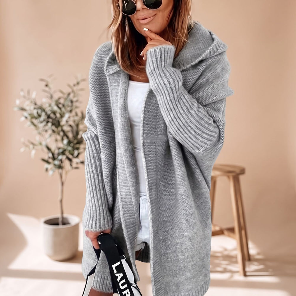 Women's Cozy Hooded Open-Front Knit Cardigan - Gray