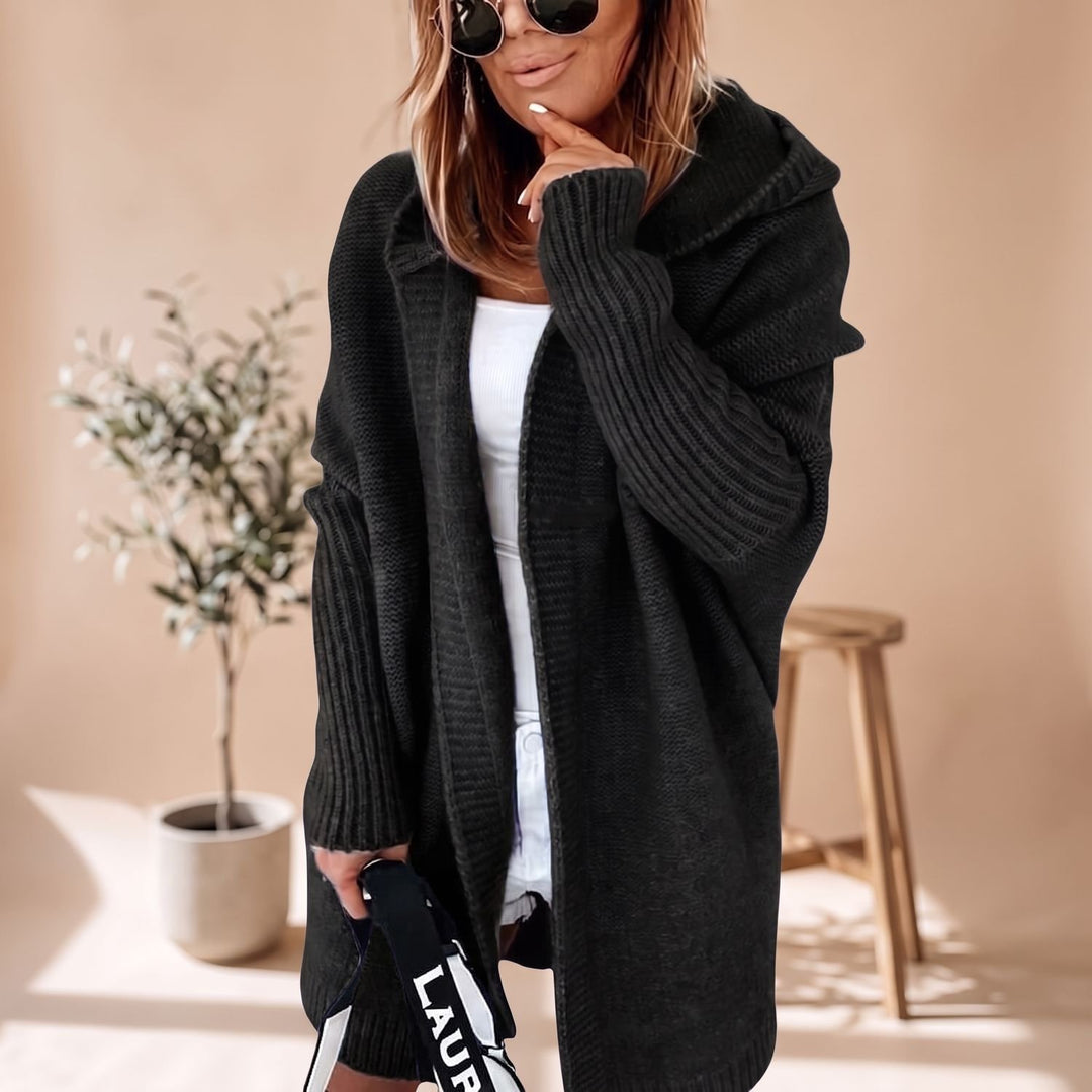 Women's Cozy Hooded Open-Front Knit Cardigan - Black