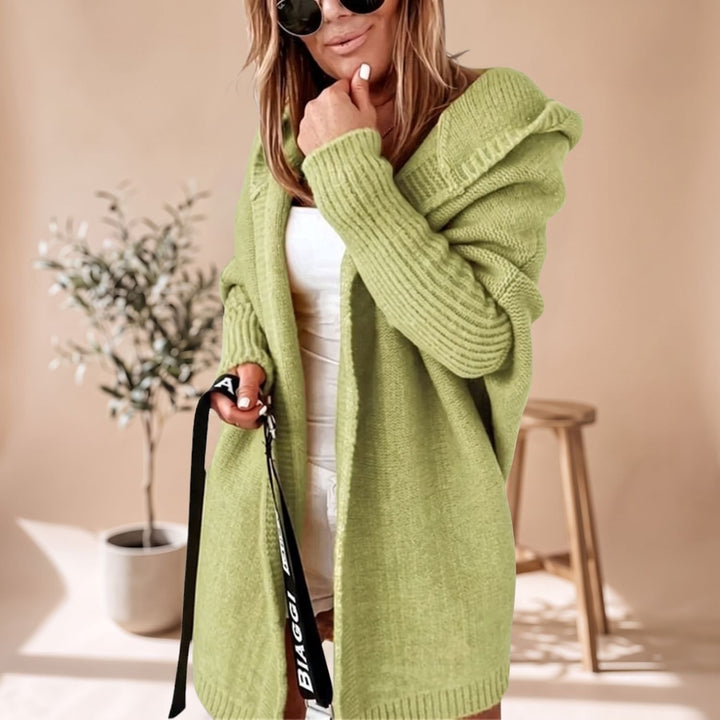 Women's Cozy Hooded Open-Front Knit Cardigan - Light Green