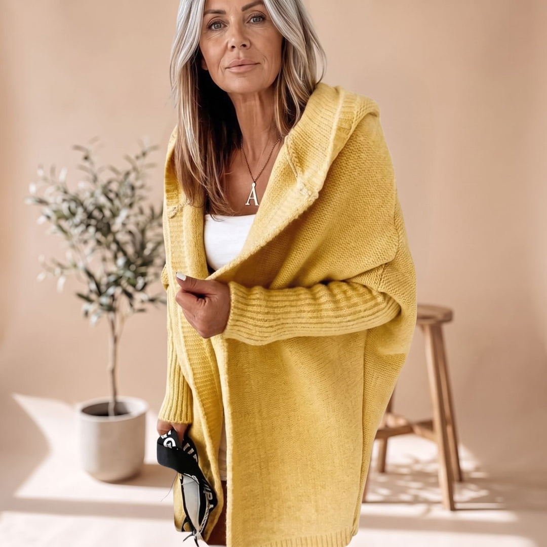Women's Cozy Hooded Open-Front Knit Cardigan - Yellow