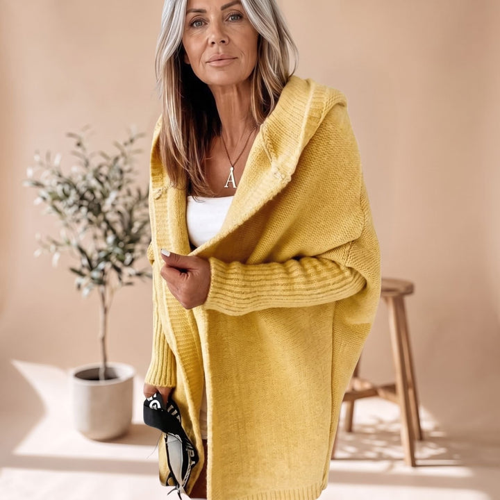 Women's Cozy Hooded Open-Front Knit Cardigan - Yellow