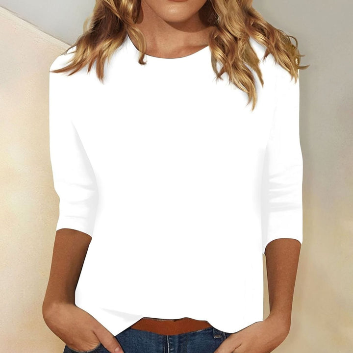 Women's Crew Neck 3/4 Sleeve Relaxed Casual Top - White