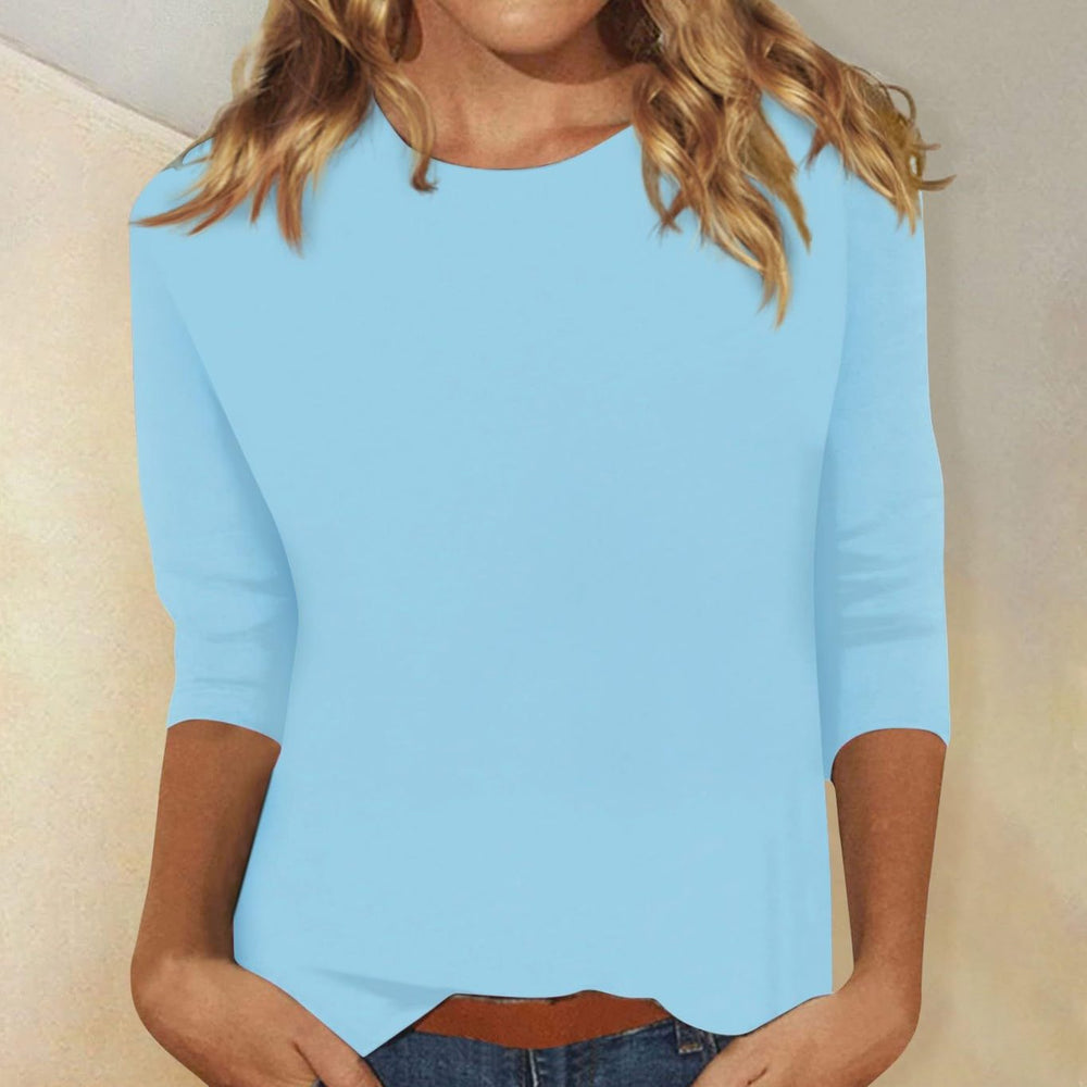 Women's Crew Neck 3/4 Sleeve Relaxed Casual Top - Light Blue