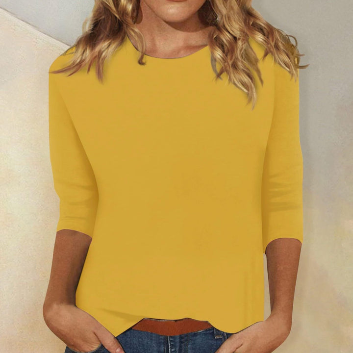 Women's Crew Neck 3/4 Sleeve Relaxed Casual Top - Yellow