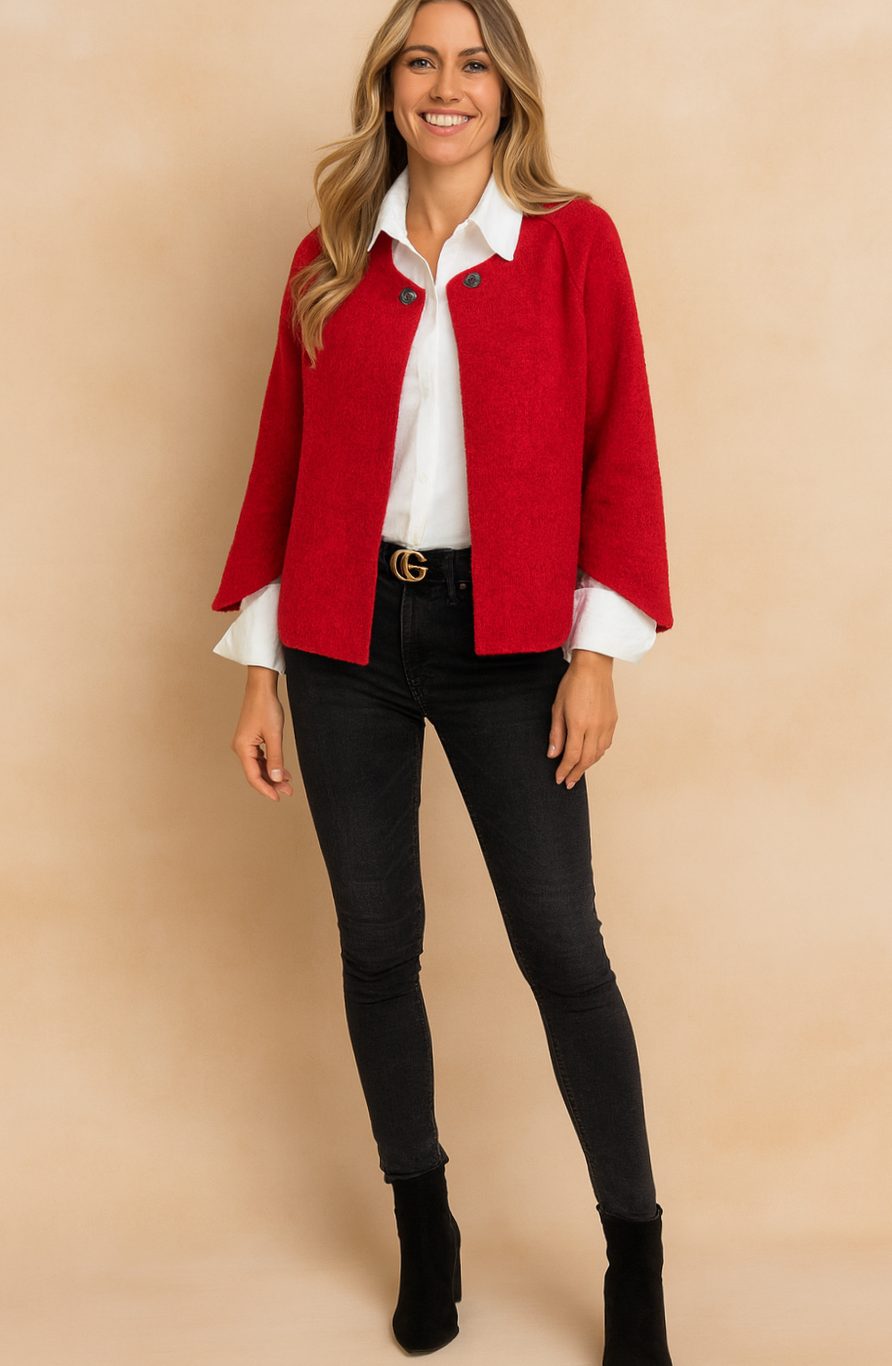 Women's Cropped Cape-Style Button-Front Jacket - Red
