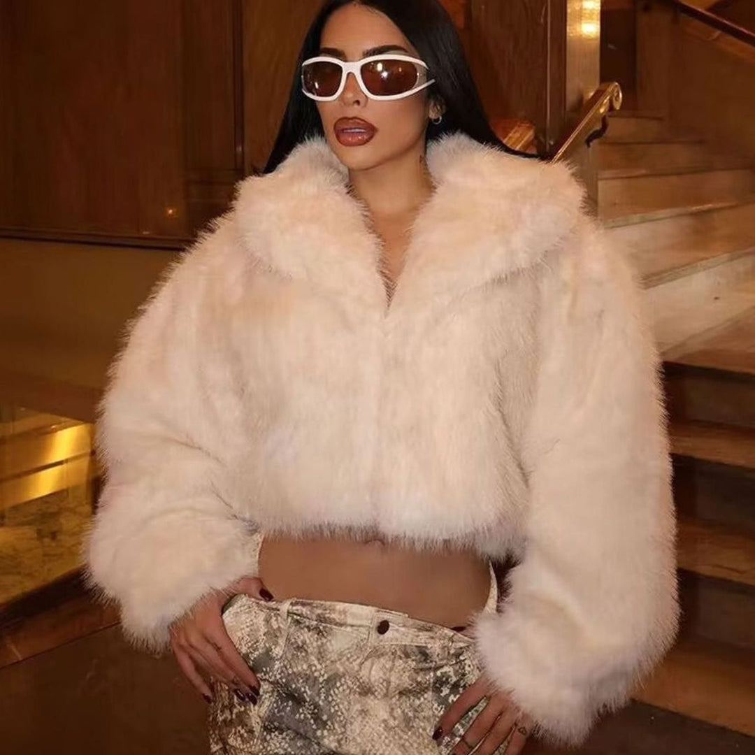 Women's Cropped Faux Fur Coat Open-Front Oversized Fluffy Jacket