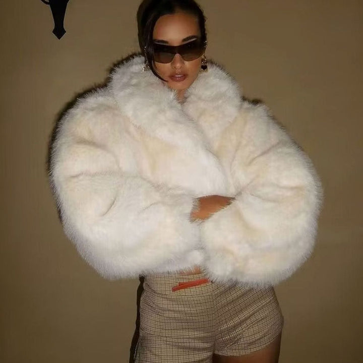 Women's Cropped Faux Fur Coat Open-Front Oversized Fluffy Jacket