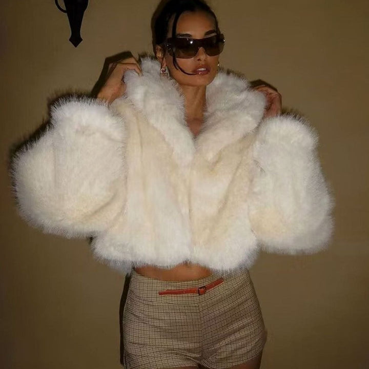 Women's Cropped Faux Fur Coat Open-Front Oversized Fluffy Jacket