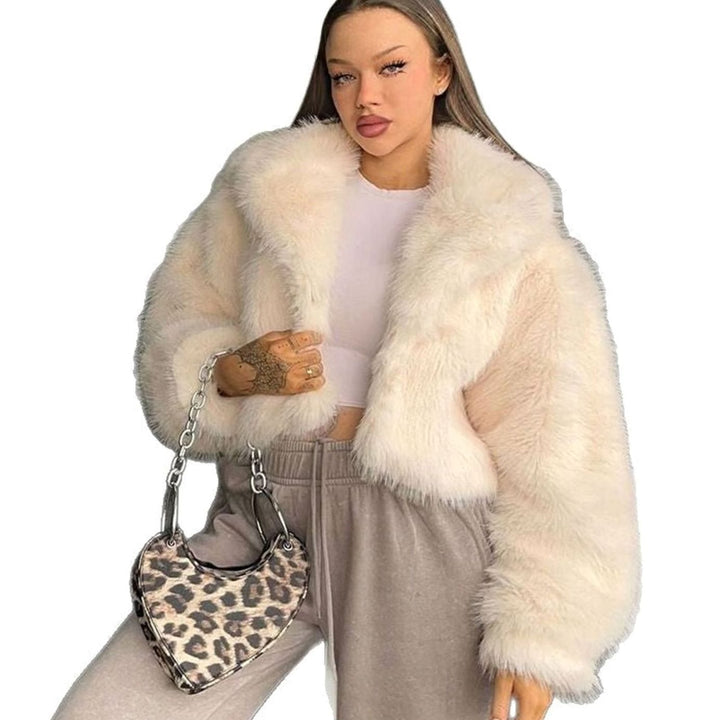 Women's Cropped Faux Fur Coat Open-Front Oversized Fluffy Jacket