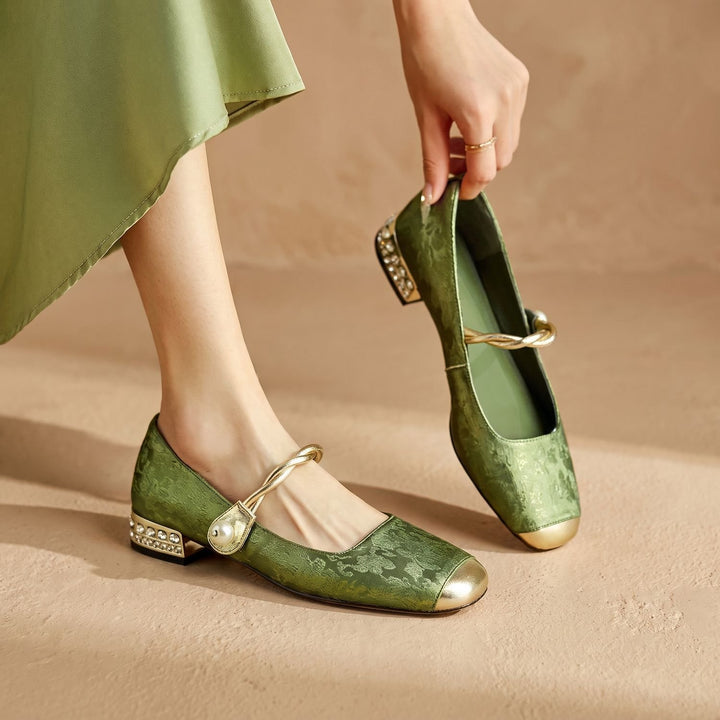 Women's Cushioned Mary Jane Low-Heel Shoes - Green