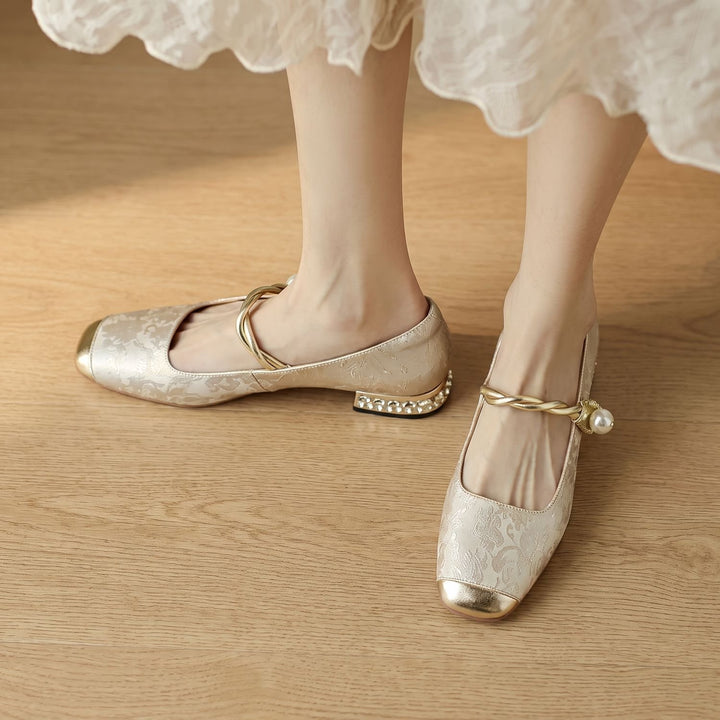 Women's Cushioned Mary Jane Low-Heel Shoes - Beige