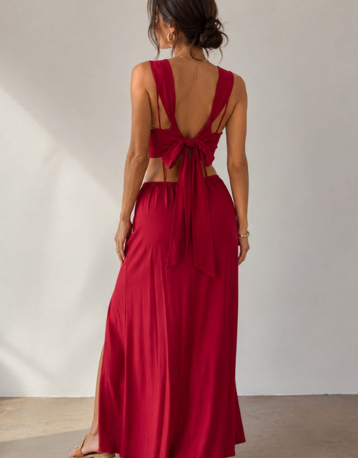 Women's Deep V-Neck Cutout Sleeveless A-Line Maxi Evening Dress