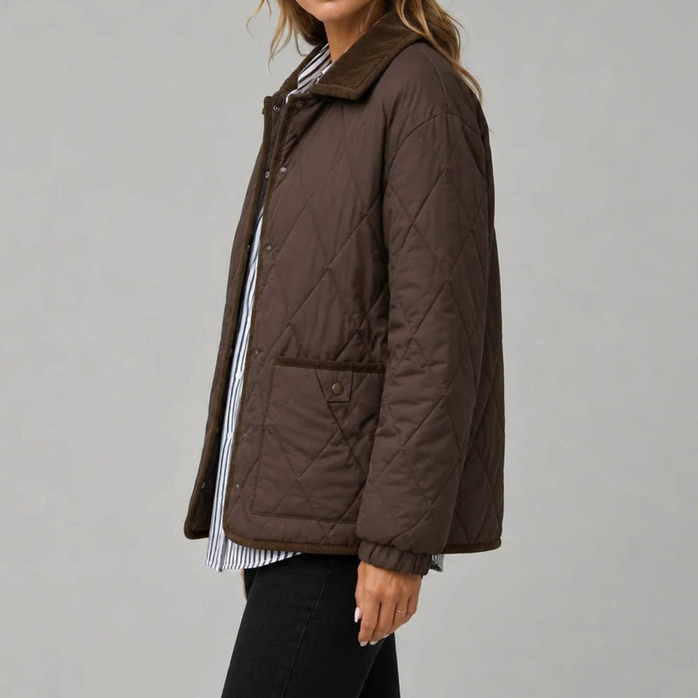 Women's Diamond Quilted Corduroy Collar Snap-Button Jacket