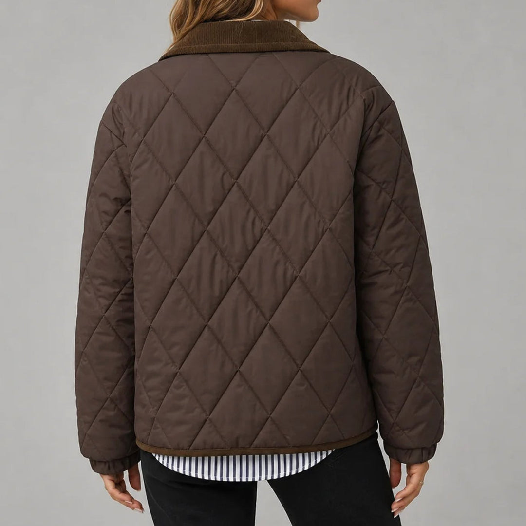 Women's Diamond Quilted Corduroy Collar Snap-Button Jacket