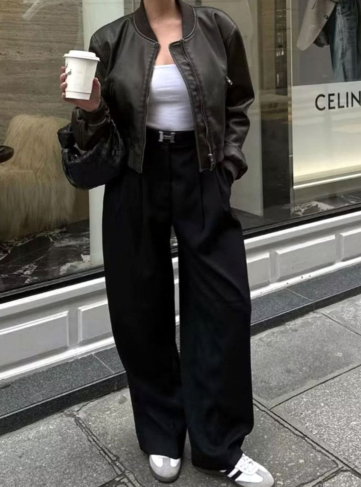 Women's Distressed Faux Suede Zip-Up Bomber Jacket
