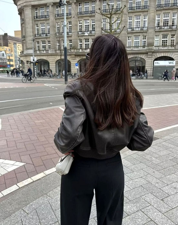 Women's Distressed Faux Suede Zip-Up Bomber Jacket