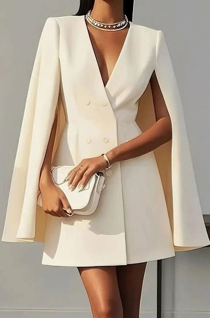Women's Double-Breasted Cape-Overlay V-Neck Cocktail Dress - Apricot