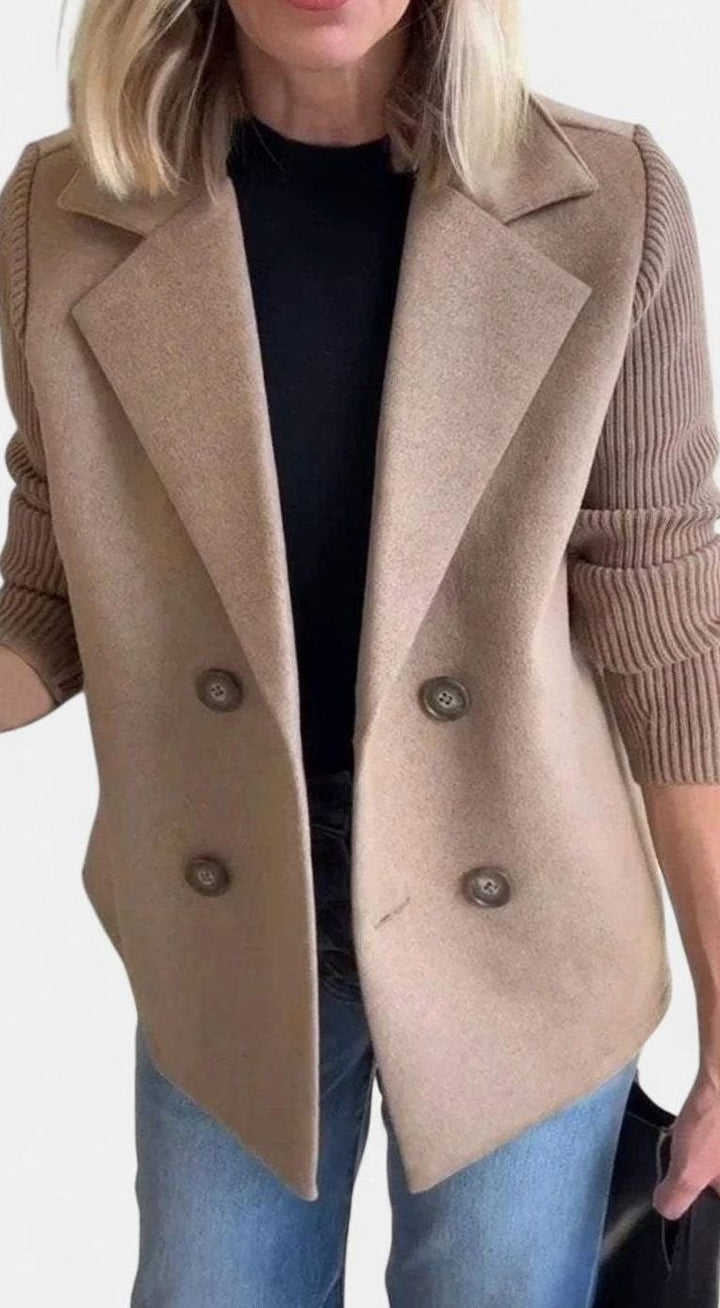 Women's Double-Breasted Knit-Sleeve Tailored Blazer