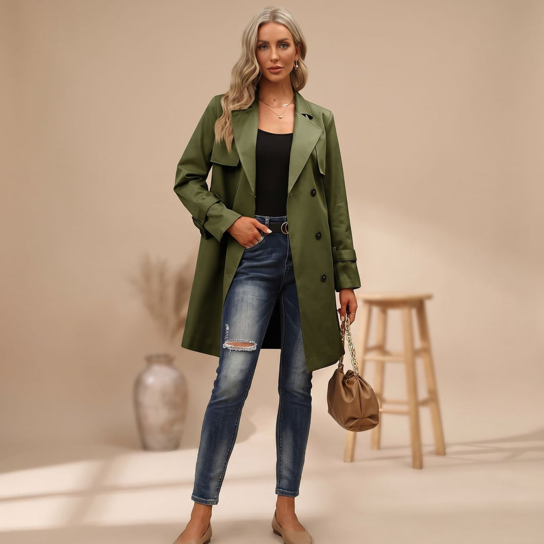 Women's Double-Breasted Long-Line Lapel Trench Coat