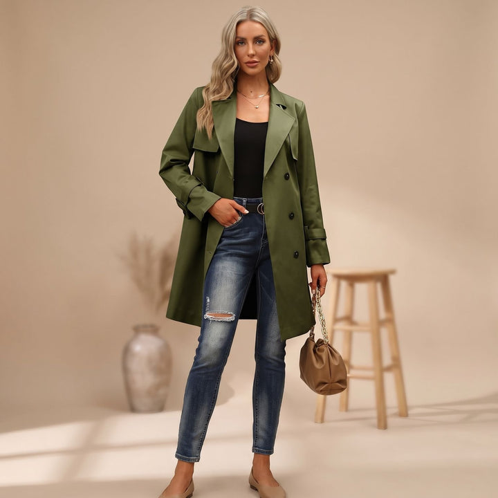 Women's Double-Breasted Long-Line Lapel Trench Coat
