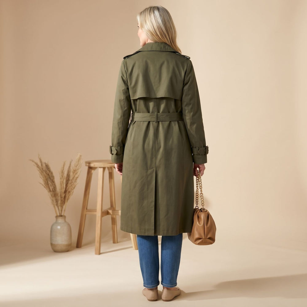 Women's Double-Breasted Long-Line Lapel Trench Coat