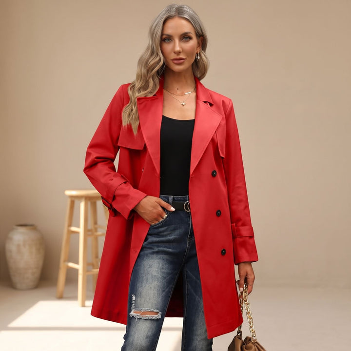 Women's Double-Breasted Long-Line Lapel Trench Coat