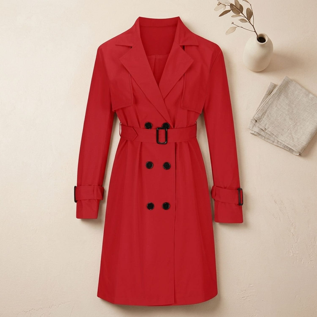 Women's Double-Breasted Long-Line Lapel Trench Coat