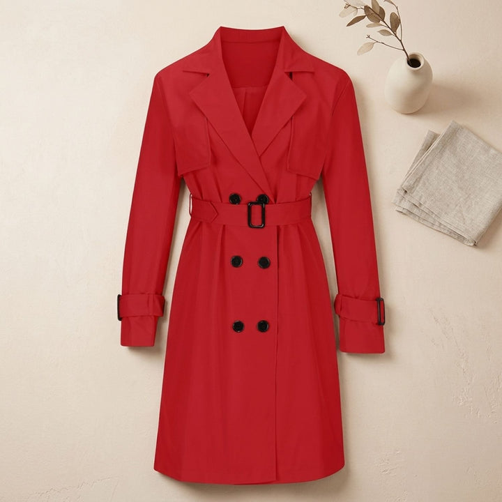 Women's Double-Breasted Long-Line Lapel Trench Coat