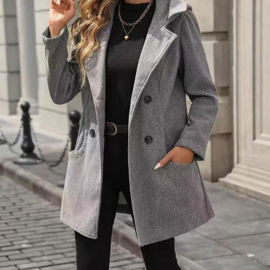 Women's Double-Breasted Notch-Lapel Wool-Blend Midi Coat