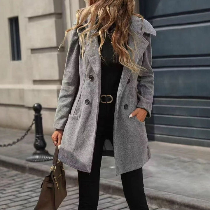 Women's Double-Breasted Notch-Lapel Wool-Blend Midi Coat