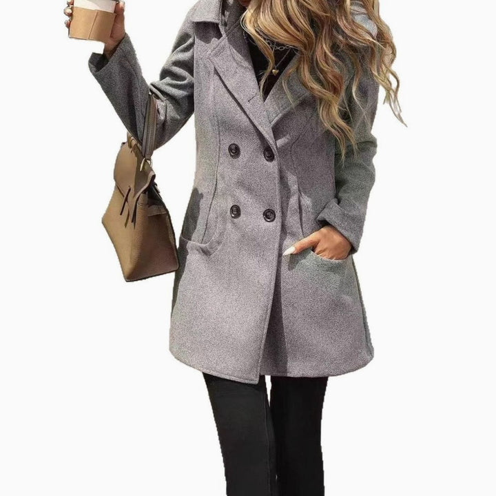Women's Double-Breasted Notch-Lapel Wool-Blend Midi Coat