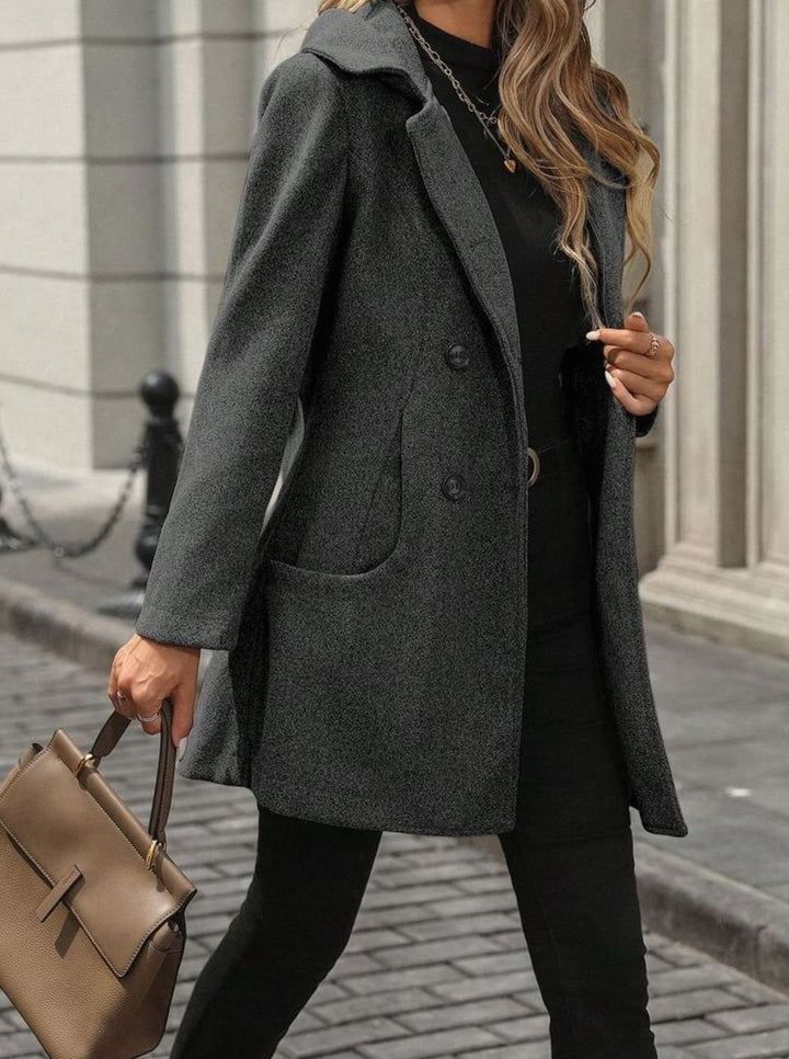 Women's Double-Breasted Notch-Lapel Wool-Blend Midi Coat - Dark Gray