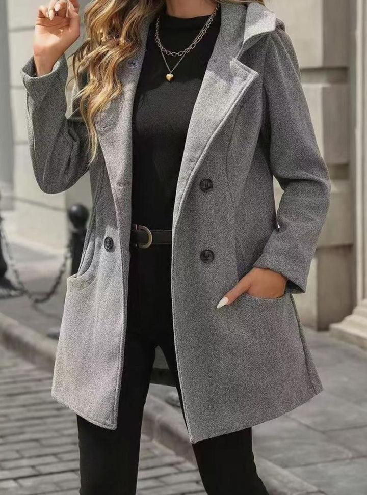 Women's Double-Breasted Notch-Lapel Wool-Blend Midi Coat - Gray